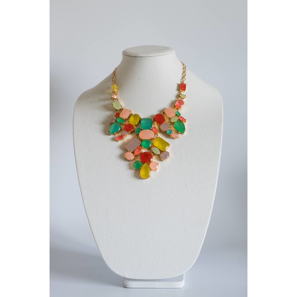 Preowned Kate Spade Gumdrop Gem Statement Bib Necklace 12K Gold Plated Metal